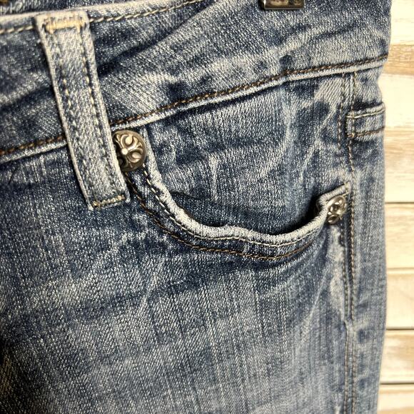 MISS ME JP4738 Women's Fleur De Lis Boot Cut Distressed Jeans Med Wash 27 - Picture 12 of 16